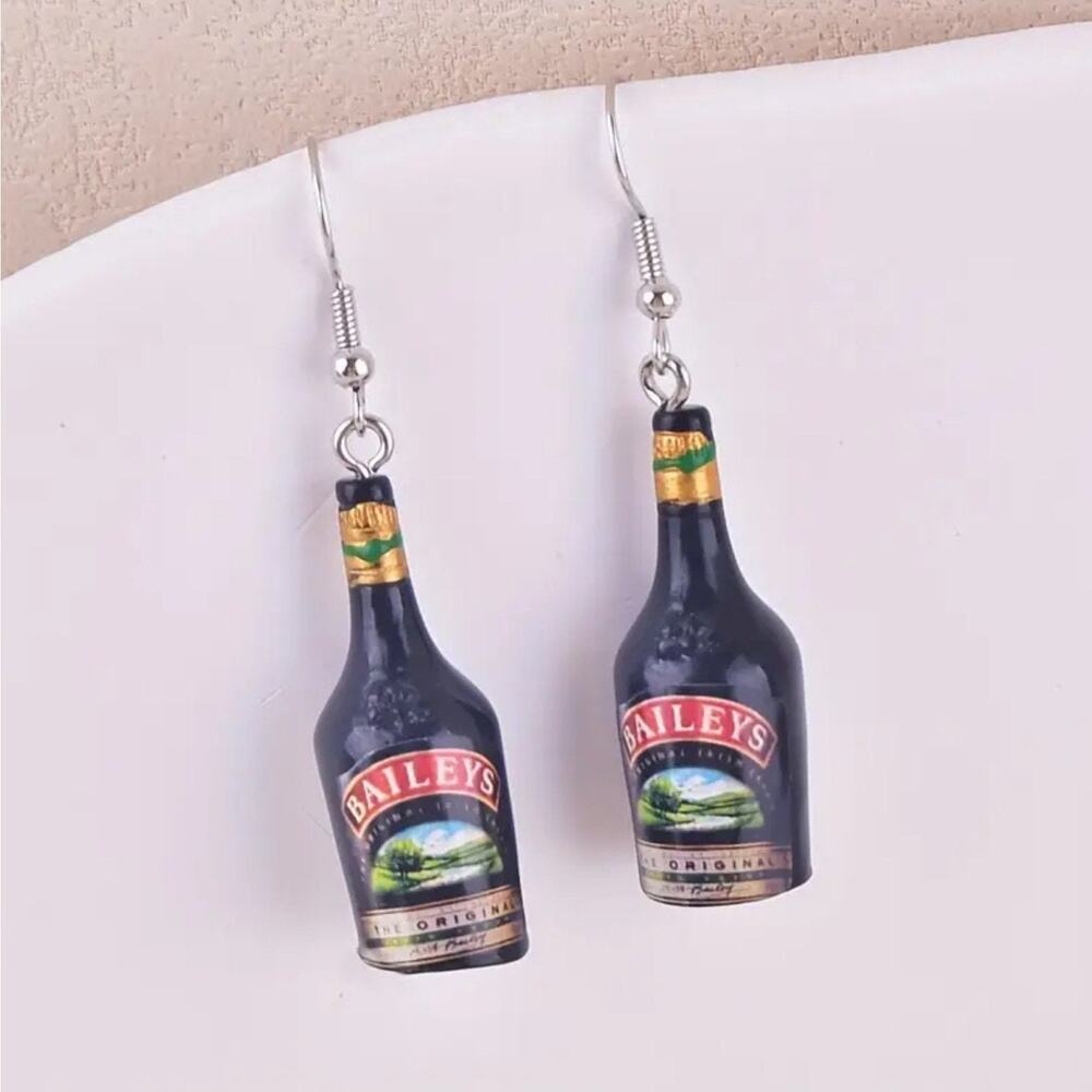 Mini Brand Style Trendy Bailey’s Irish Cream Bottle Drop Food Drink Earrings